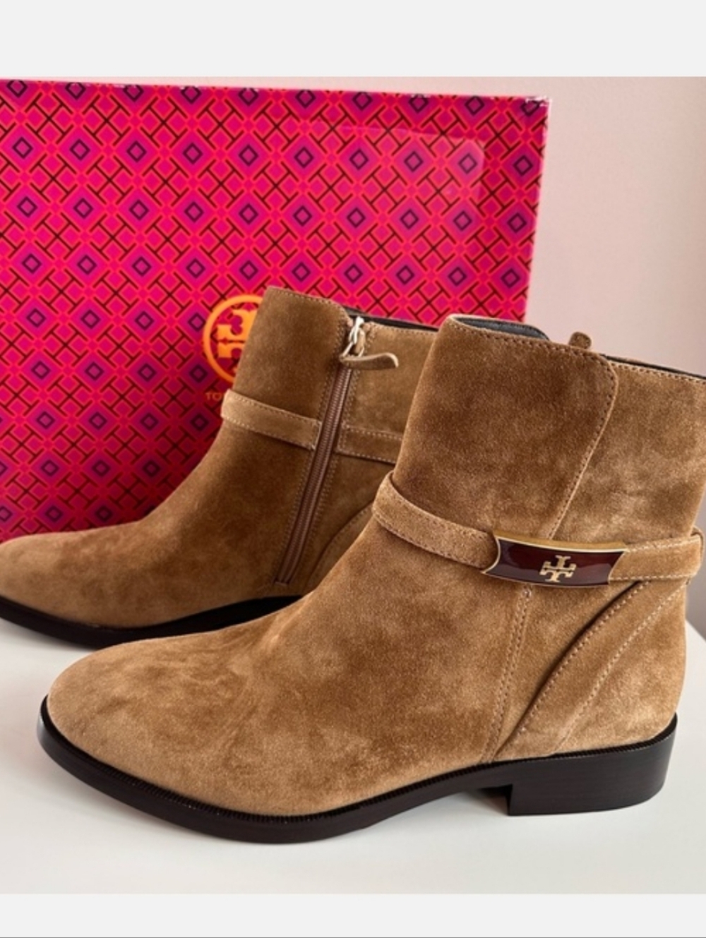 Tory Burch Perrine Brown Suede Leather Buckle Ankle Boot Size 9